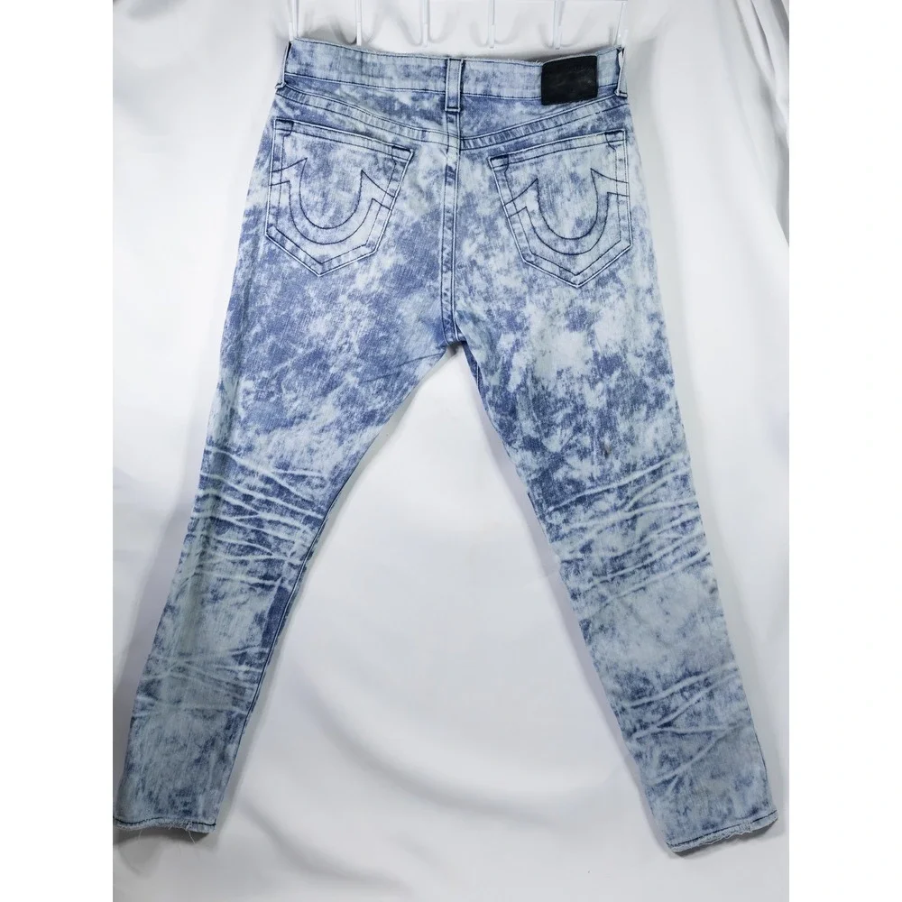 True Religion Mick Jeans Mens 34x30 Slouchy Skinny Side Zip Distressed Y2K